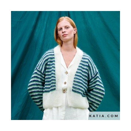 Modèle Gilet court à rayures en 50 Mohair Shades de Katia