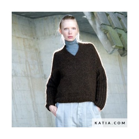 Modèle Pull col V pour femme en Alpaca Silver de Katia