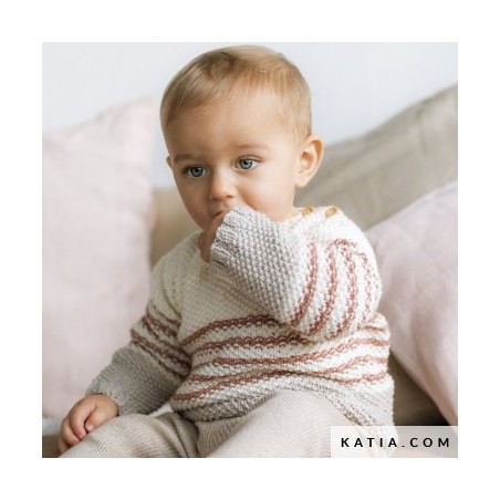 Modèle Pull bébé point de riz à rayures en Cotton in Love Concept Katia