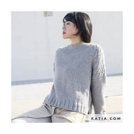 Pull à torsades sur les épaules en Cotton-Mérino Glam de Katia Concept