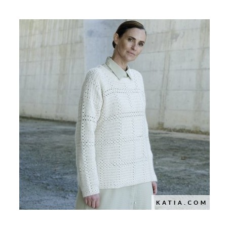 Pull à carreaux ajouré avec Mohair Cotton Concept Katia