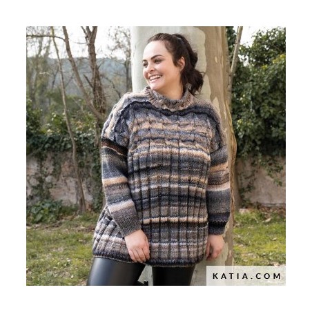 Pull long en côtes 5x5 avec la laine Aztéca de Katia