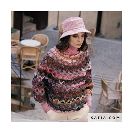 Poncho à motif ajouré au crochet avec la laine Aztéca de Katia