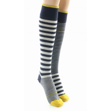 Chaussettes Hautes Femme Berthe Aux Grands Pieds - Rayures asymétriques