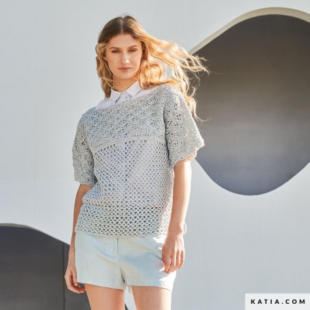 T-Shirt femme en dentelle en Cotton-Cashmère de Katia T-Shirt femme en dentelle en Cotton-Cashmère de Katia