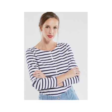 Marinière Femme col tunisien Blanc / Indaco 39677 - Armor-Lux Marinière Femme col tunisien Blanc / Indaco 39677 - Armor-Lux