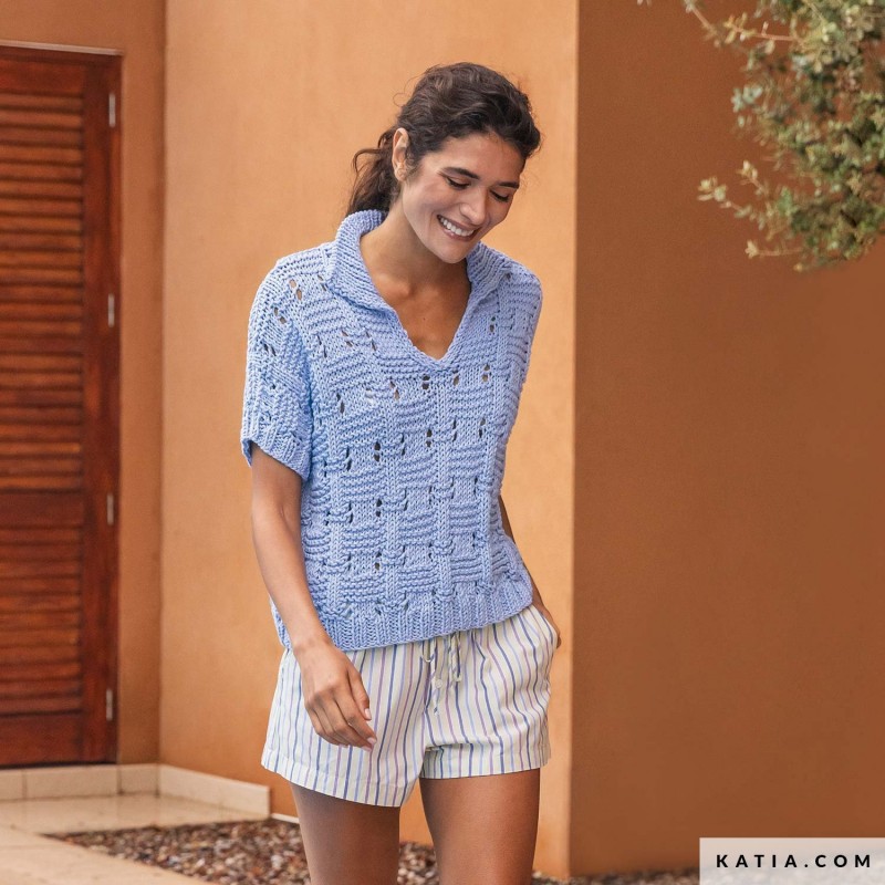Pull manches courtes avec Easy Knit Cotton de Katia
