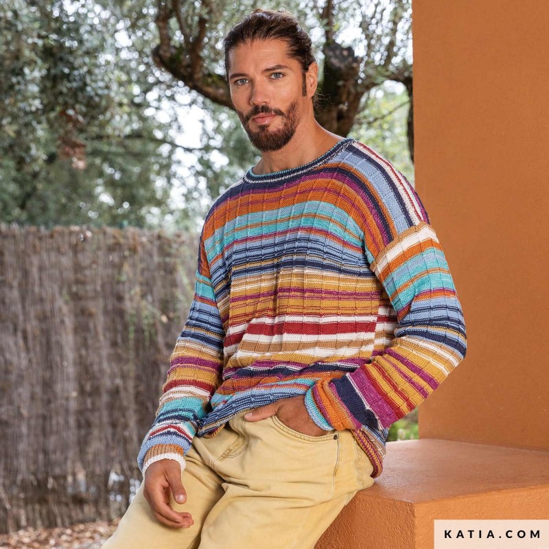 Pull homme multicolore en Fair Cotton Diverso de Katia