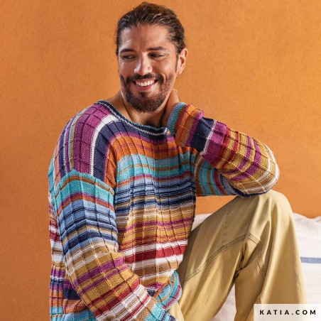 Pull homme multicolore en Fair Cotton Diverso de Katia Pull homme multicolore en Fair Cotton Diverso de Katia