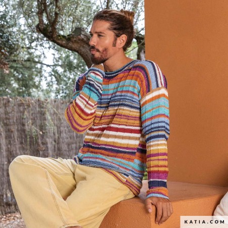 Pull homme multicolore en Fair Cotton Diverso de Katia Pull homme multicolore en Fair Cotton Diverso de Katia