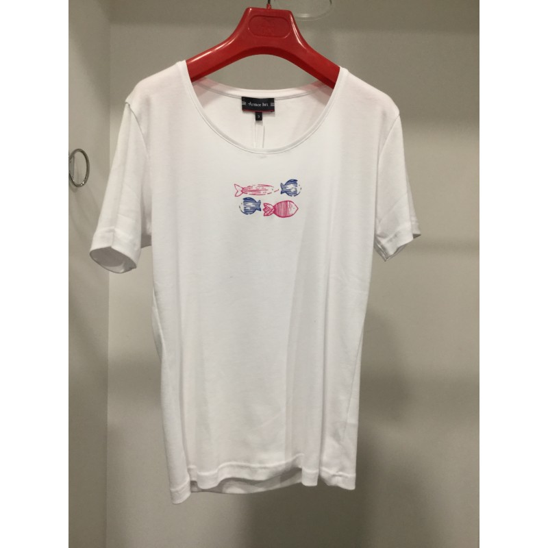 T-Shirt Femme manches courtes 78888 Blanc "Poissons" - Armor-Lux