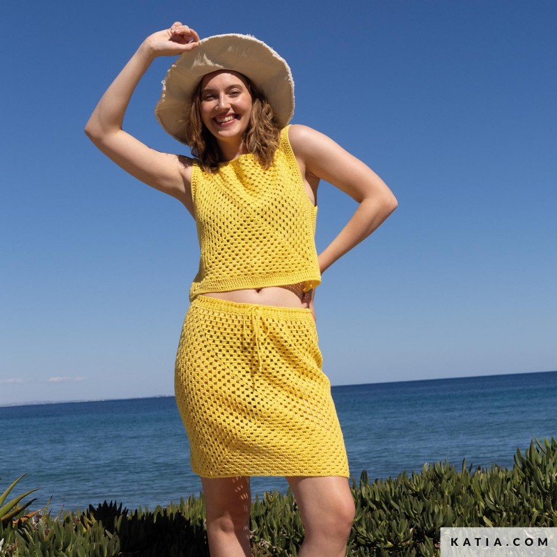 Jupe en Granny Square au crochet avec Panama de Katia