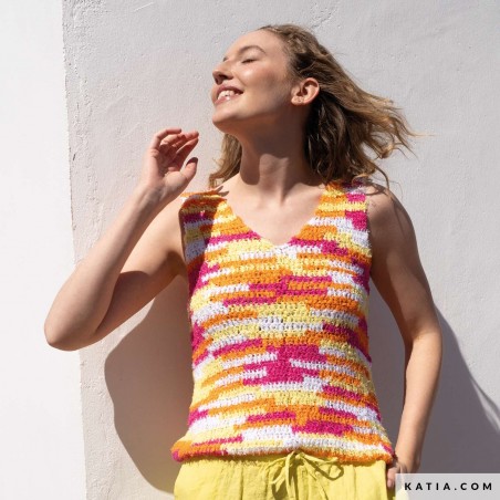 Top sans manches en intarsia avec Bel-Air de Katia Top sans manches en intarsia avec Bel-Air de Katia
