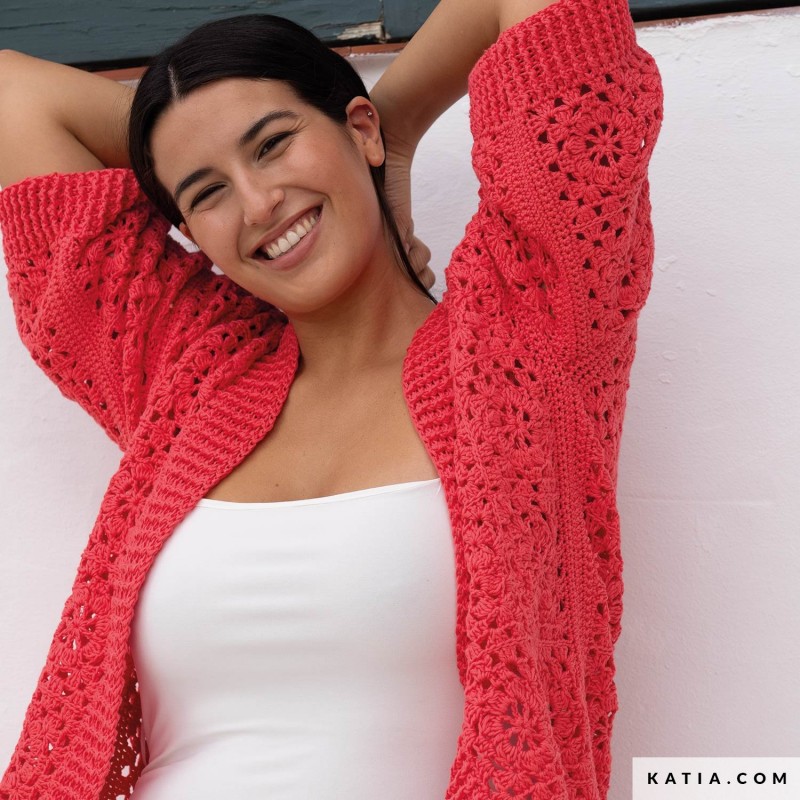 Gilet ouvert en Granny Square avec Cotton 100% de Katia