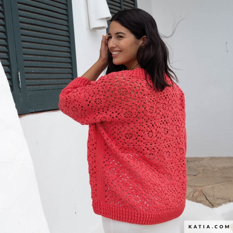 Gilet ouvert en Granny Square avec Cotton 100% de Katia