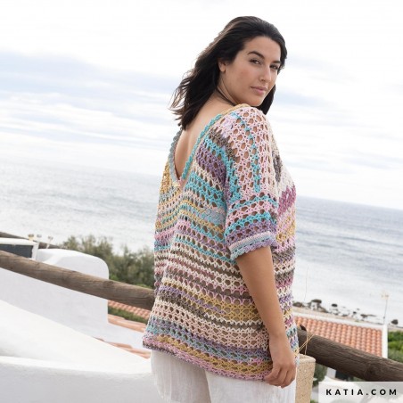 Pull en dentelle en crochet avec Fair Cotton Diverso de Katia Pull en dentelle en crochet avec Fair Cotton Diverso de Katia