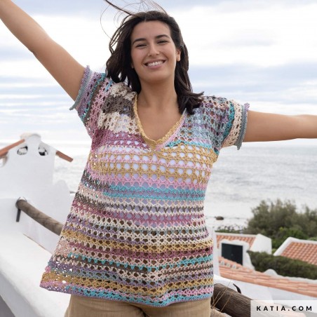 Pull en dentelle en crochet avec Fair Cotton Diverso de Katia Pull en dentelle en crochet avec Fair Cotton Diverso de Katia