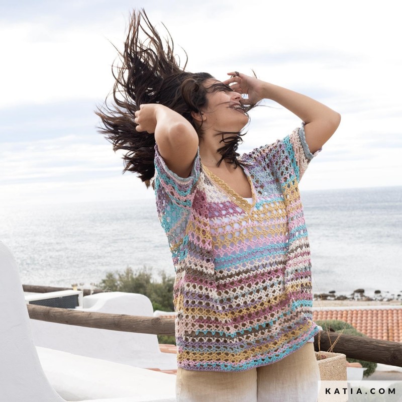 Pull en dentelle en crochet avec Fair Cotton Diverso de Katia