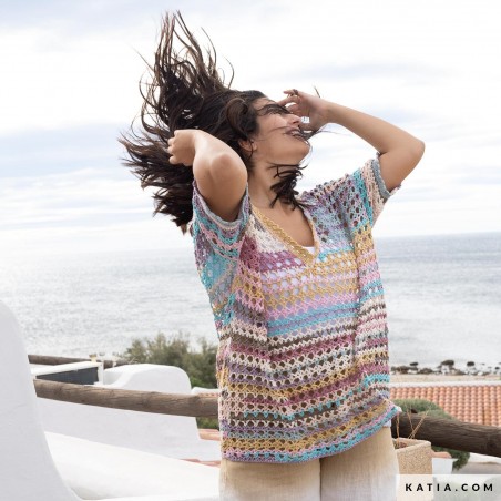 Pull en dentelle en crochet avec Fair Cotton Diverso de Katia Pull en dentelle en crochet avec Fair Cotton Diverso de Katia
