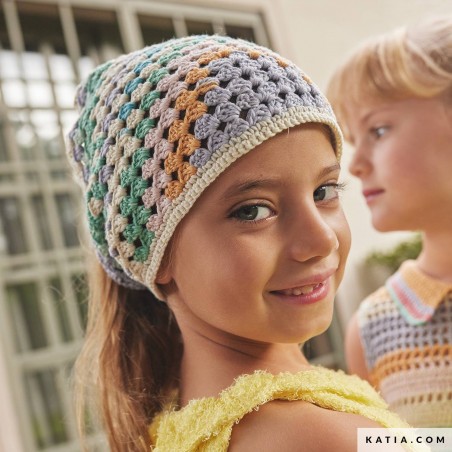 Bandana au crochet fille avec Fair Cotton Diverso de Katia Bandana au crochet fille avec Fair Cotton Diverso de Katia