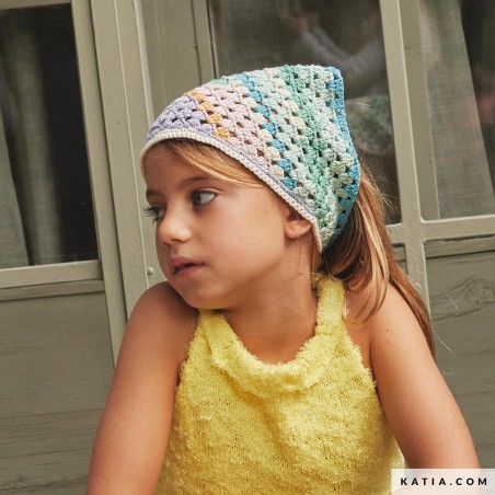 Bandana au crochet fille avec Fair Cotton Diverso de Katia Bandana au crochet fille avec Fair Cotton Diverso de Katia