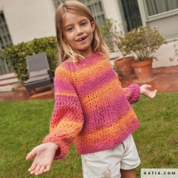 Pull enfant tricoté en rond avec Pluma Dégradé de Katia