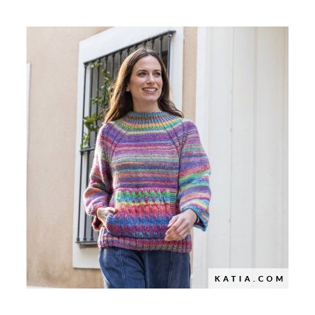 Pull Bottom-up tricoté en rond avec Aztéca de Katia Pull Bottom-up tricoté en rond avec Aztéca de Katia