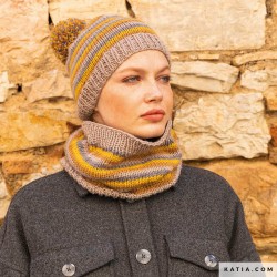 Bonnet à pompons à rayures avec Mérino Aran de Katia