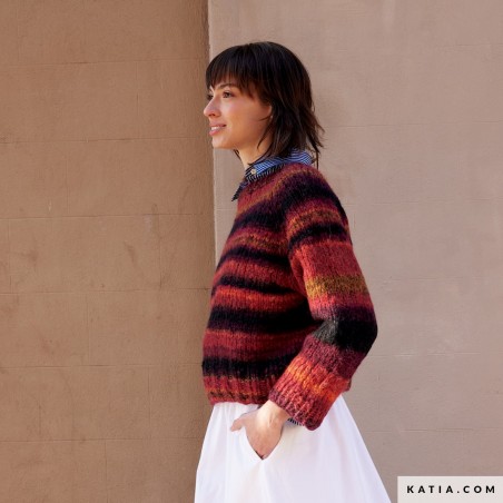 Pull basique tricoté en rond en Bohémian de Katia Concept Pull basique tricoté en rond en Bohémian de Katia Concept