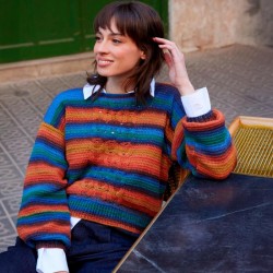 Pull rayé au crochet avec Silky Lace Rainbow de Katia Concept
