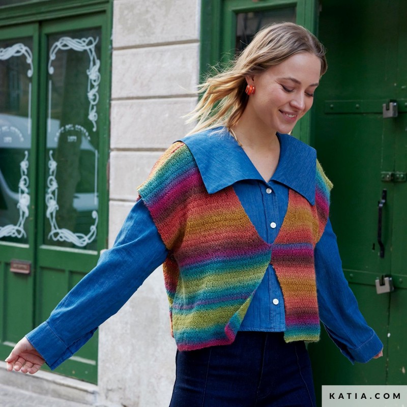 Gilet sans manches avec Silky Lace Rainbow de Katia Concept