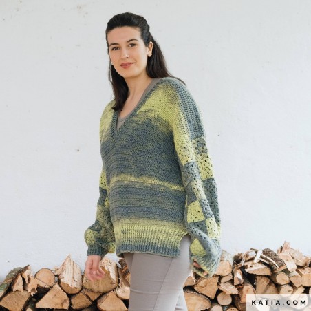 Pull manches Granny Squares avec Mérino Ombré de Katia Pull manches Granny Squares avec Mérino Ombré de Katia