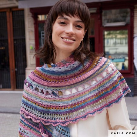 Châle multicolore femme en Mérino Ombré Cotton de Katia Châle multicolore femme en Mérino Ombré Cotton de Katia