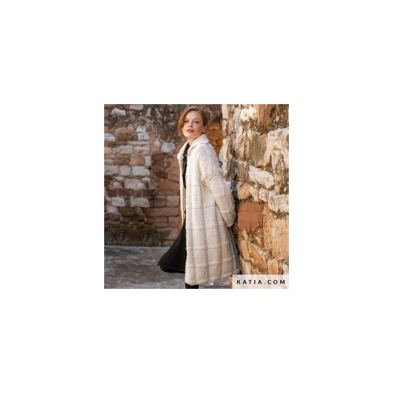 Manteau long femme aux carreaux en relief avec Big Mérino de Katia