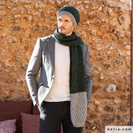 Écharpe + Bonnet pour homme avec Mérino Tweed de Katia