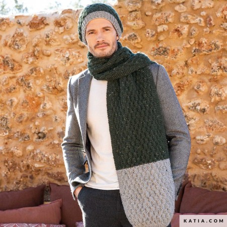 Écharpe + Bonnet pour homme avec Mérino Tweed de Katia