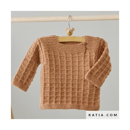 Pull bébé à carreaux en relief avec Basic Mérino de Katia