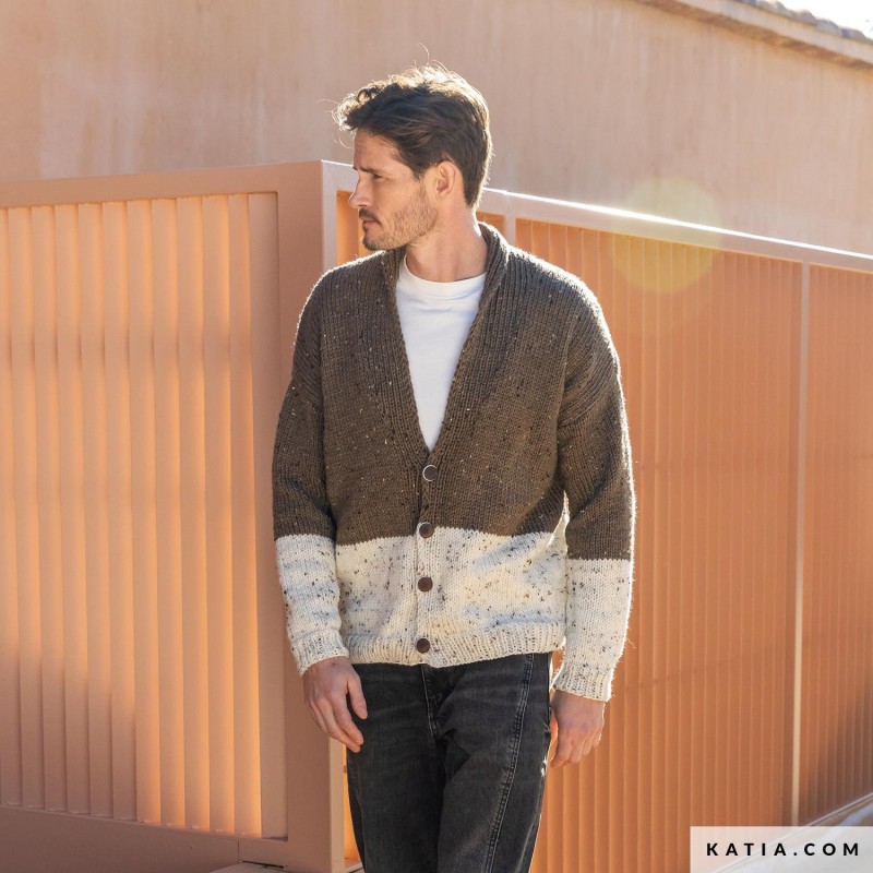 Gilet bicolore pour Homme en Bulky Tweed de Katia