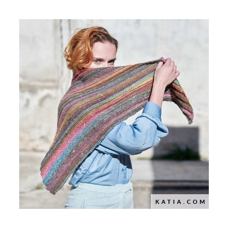 Châle triangulaire effet rayé en Hiro Laine de Katia