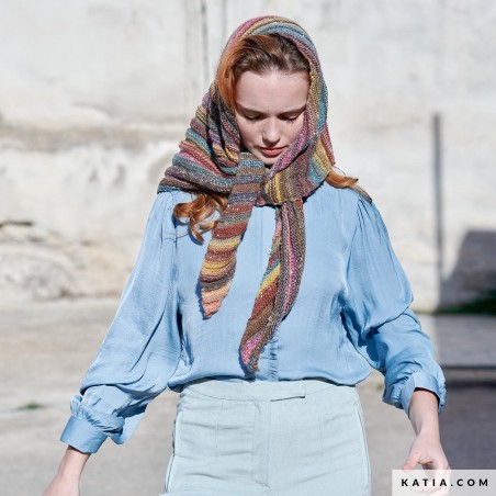 Châle triangulaire effet rayé en Hiro Laine de Katia