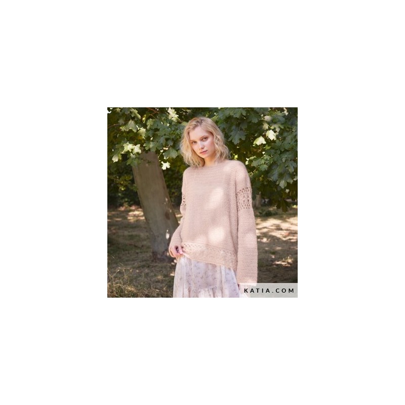 Pull en dentelle au crochet avec SILKY MOHAIR Laine de Katia
