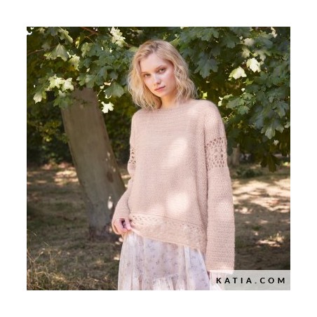 Pull en dentelle au crochet avec SILKY MOHAIR Laine de Katia