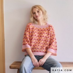 Pull au crochet en 3 couleurs avec SILKY MOHAIR Laine de Katia