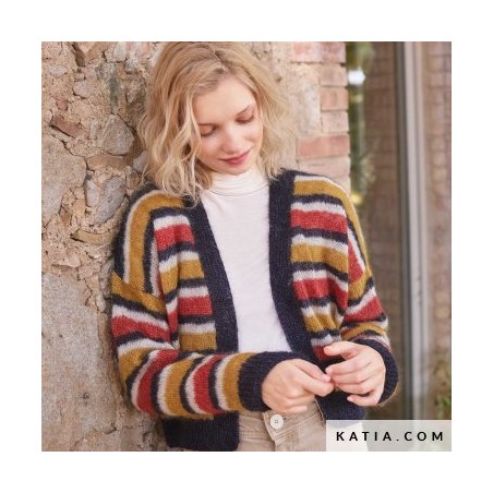 Gilet court à rayures avec SILKY MOHAIR de Katia