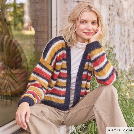 Gilet court à rayures avec SILKY MOHAIR de Katia
