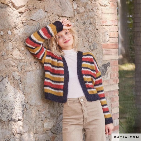 Gilet court à rayures avec SILKY MOHAIR de Katia