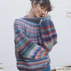 Pull femme tricoté en rond avec AZTÉCA de Katia