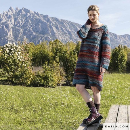 Robe longue femme au crochet en AZTÉCA de Katia