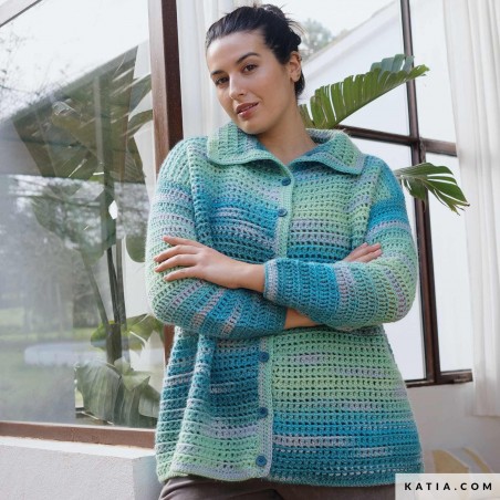 Gilet en dentelle au crochet avec AZTÉCA FINE LUX Laine de Katia