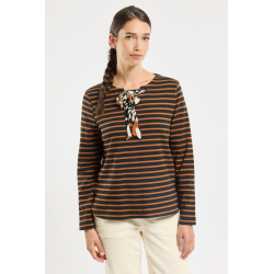 Marinière col à lacet 74850 Noir / Caramel / Café - Armor-Lux